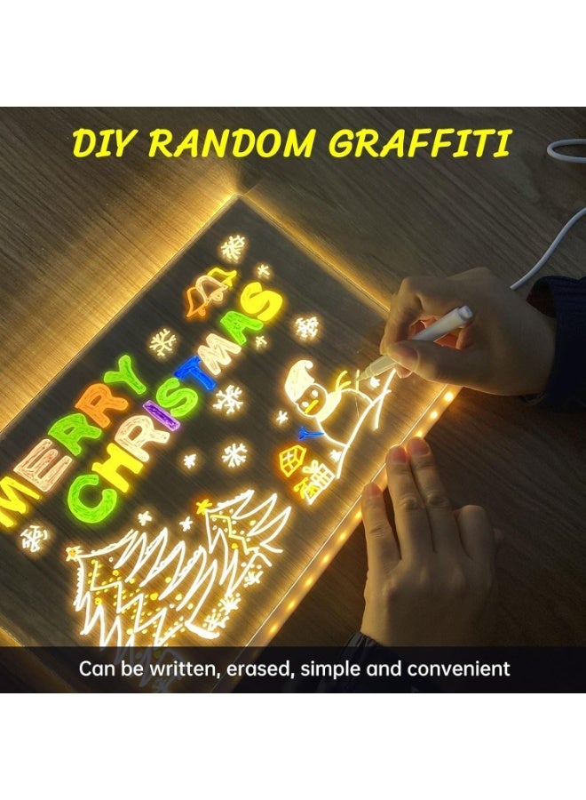 لوح ملاحظات ليد ملون – لوحة أكريليك قابلة للمسح الجاف مع إضاءة نيون – سبورة بيضاء شفافة مضيئة مع قلم 7 ألوان – لوحة رسائل ورسم للمكتب والمنزل وغرفة الأطفال USB - Image 2